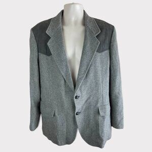VTG PENDLETON 100% WOOL MENS 44 L LONG TWEED BLAZER JACKET SUEDE COWBOY WESTERN